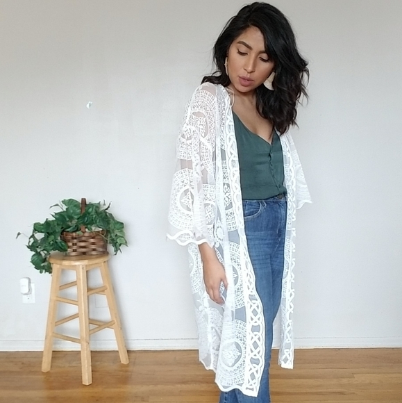 CON CALMA WHITE EMBROIDERED KIMONO CARDIGAN - Picture 7 of 10